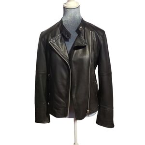 women's Reiss black leather motorcycle jacket sz 8